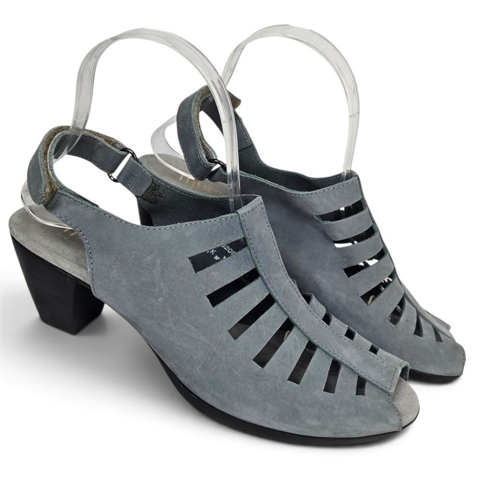 Munro Abby Slingback Sandals Size 9M Slate Blue Leather Block Heel Comfort Shoes